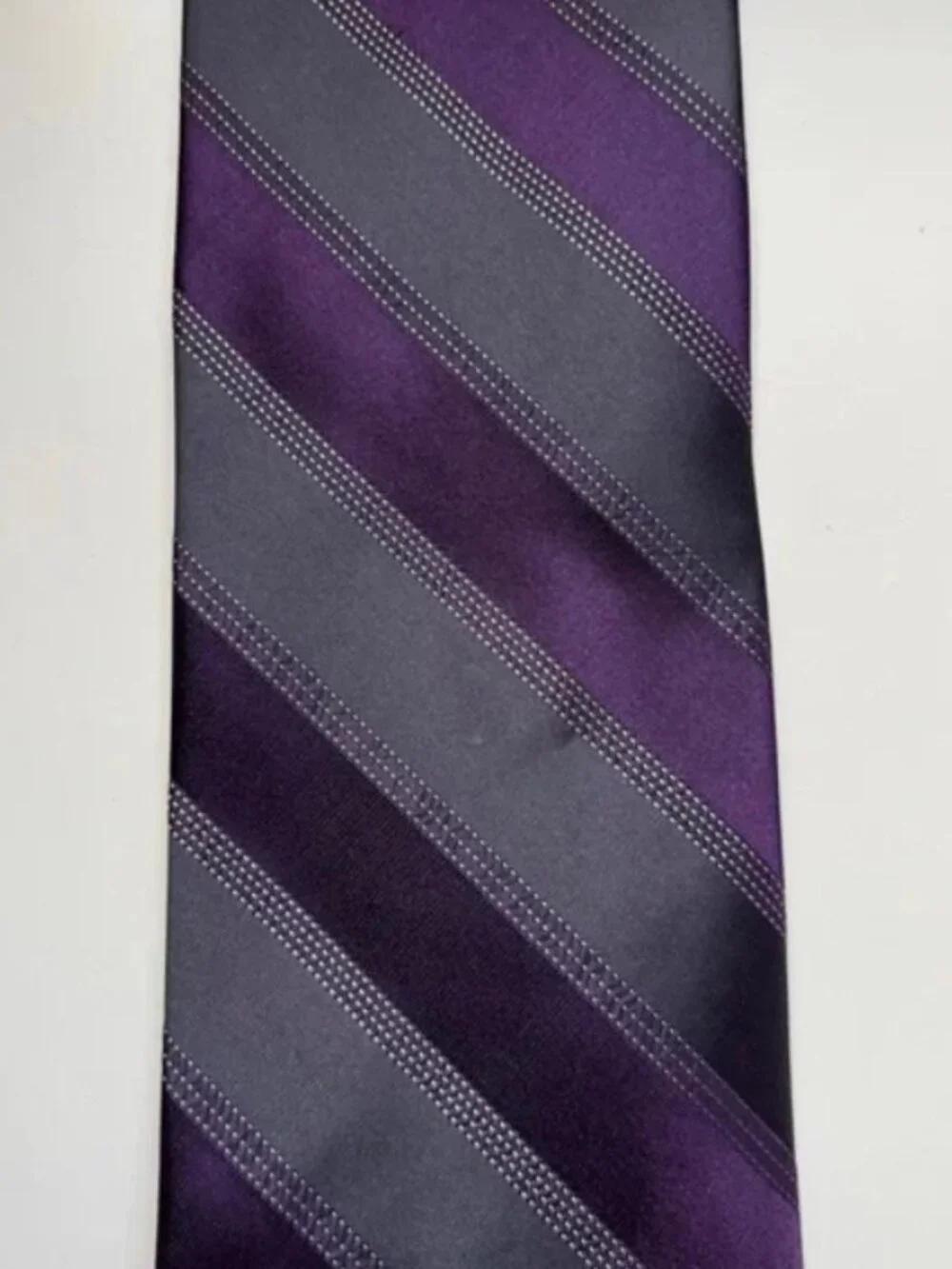 Calvin Klein Purple Grey Striped Silk Tie preppy collegiate classic vintage